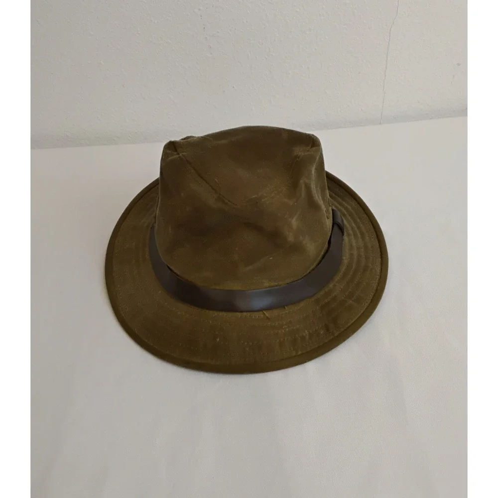 C.C. Filson Tin Cloth Packer Hat Waxed Canvas Leather Band USA Made #W5192